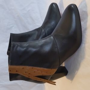 Rebecca Minkoff Black and Tan Ostrich Pull Ankle Boots, 9.5